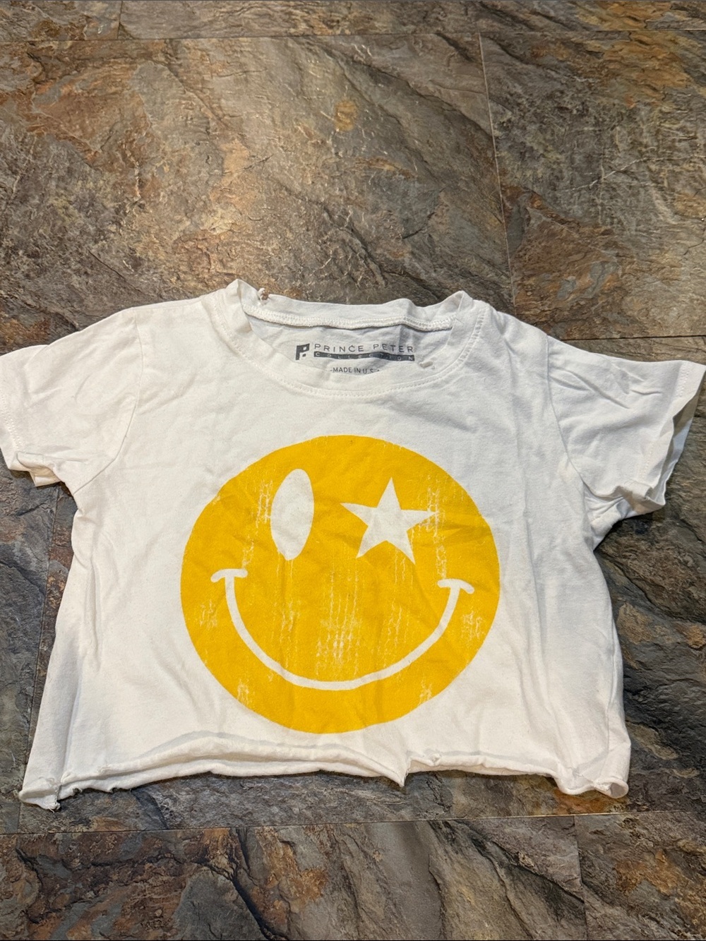 Prince Peter Collection White Tee Yellow Smiley-Star Graphic girls size small